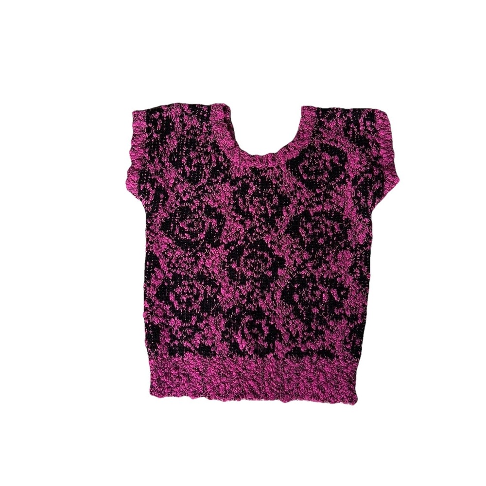 Vintage OHI Women's Acrylic Short Sleeve Sweater Scoop  80s/90s Hot Pink Black L